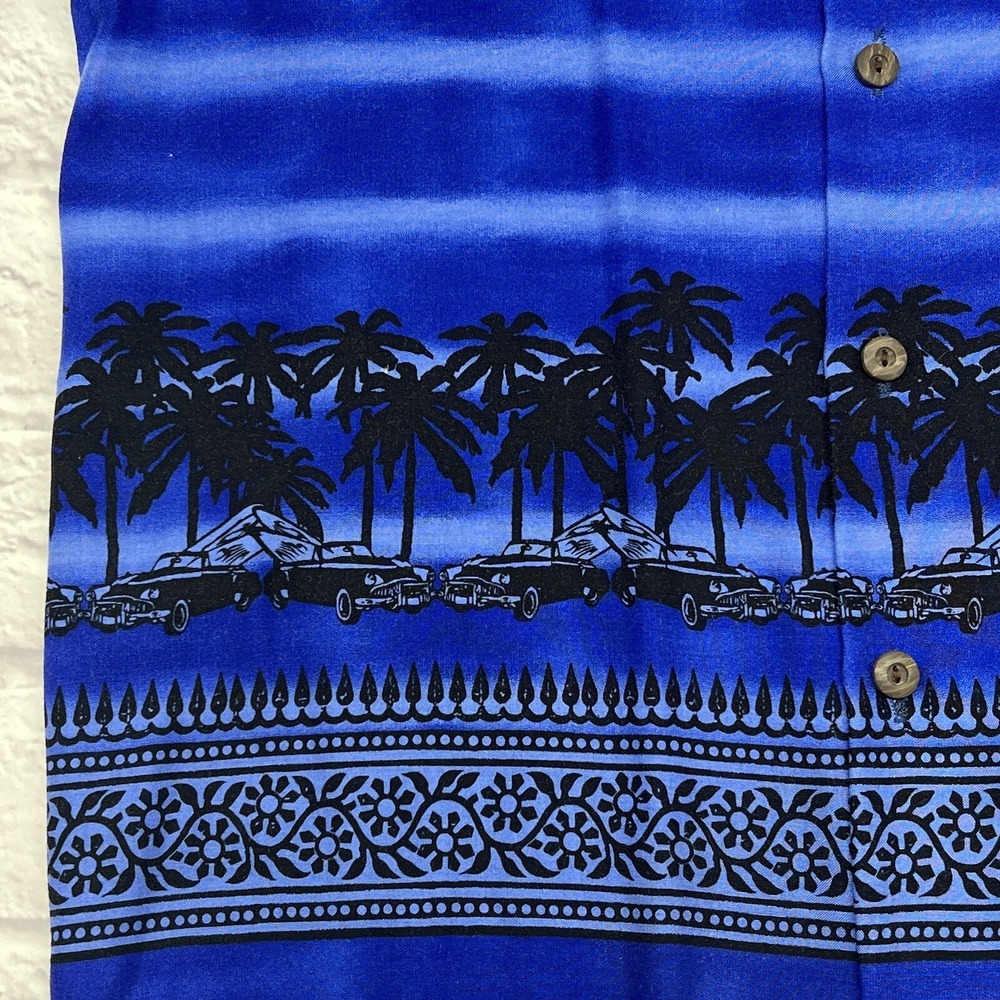 Pineapple Connection Hawaiian Shirt Men's L / MEDIUM Fit Blue Cars Palm Tree - Picture 5 of 8